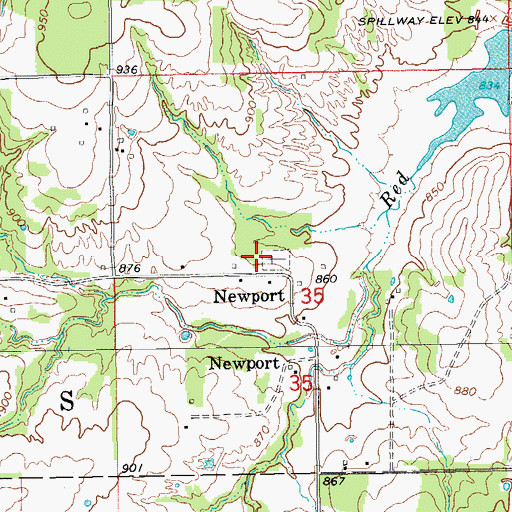 Topographic Map of Newport Cemetery, OK