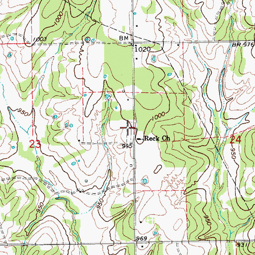 Topographic Map of Reck Cemetery, OK