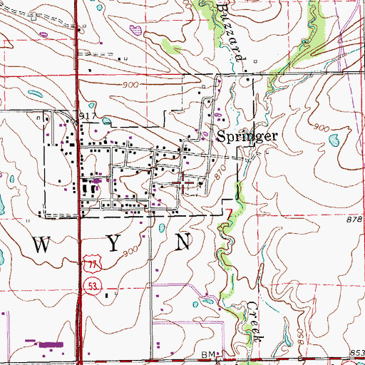 Topographic Map of Springer Cemetery, OK
