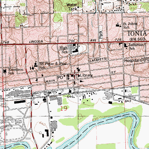 Topographic Map of Ionia County Courthouse, MI