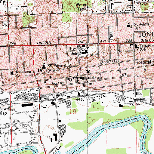 Topographic Map of Saint Johns Episcopal Church, MI