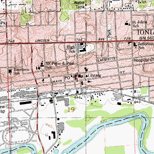 Topographic Map of First Baptist Church, MI