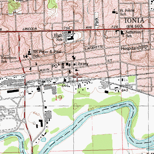 Topographic Map of Ionia County Sheriff's Office, MI