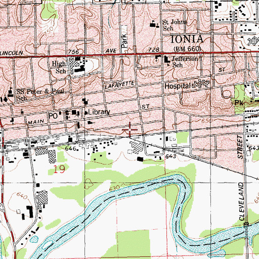 Topographic Map of Ionia Police Department, MI