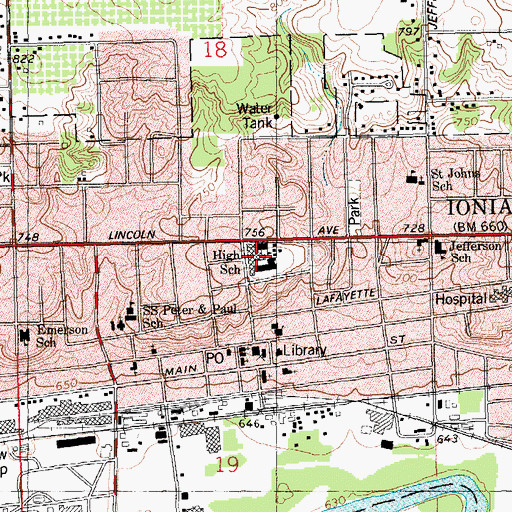 Topographic Map of Ionia Junior High School, MI