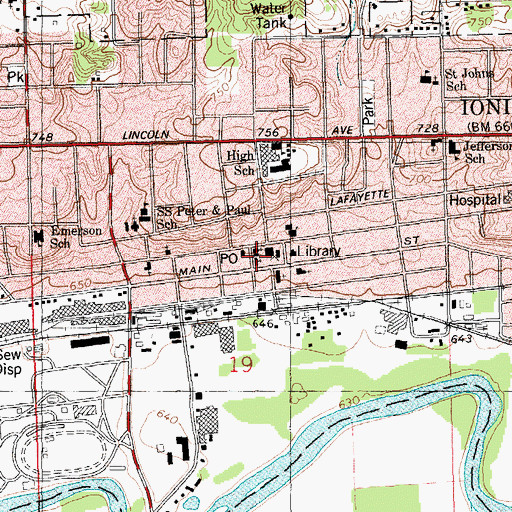 Topographic Map of Ionia City Hall, MI
