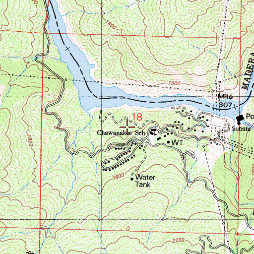 Topographic Map of Chawanakee School, CA