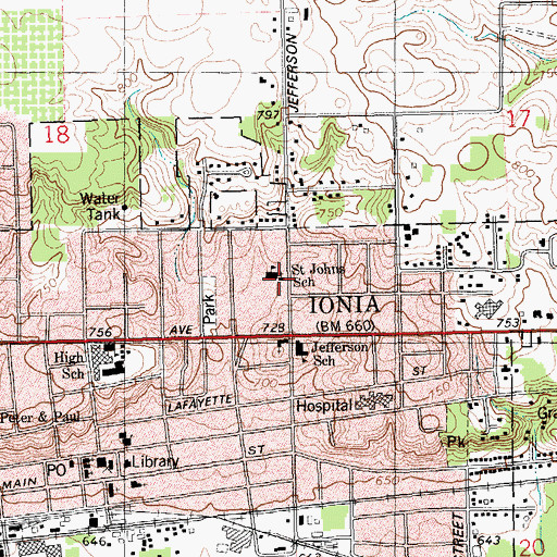 Topographic Map of Saint Johns Lutheran Church, MI