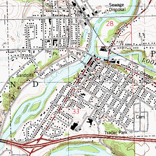 Topographic Map of Portland District Library, MI