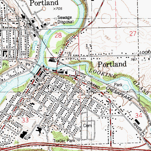 Topographic Map of Portland Post Office, MI