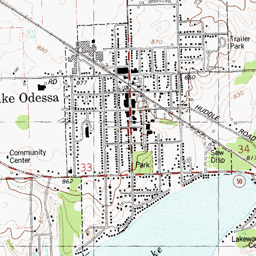 Topographic Map of Lake Odessa Police Department, MI