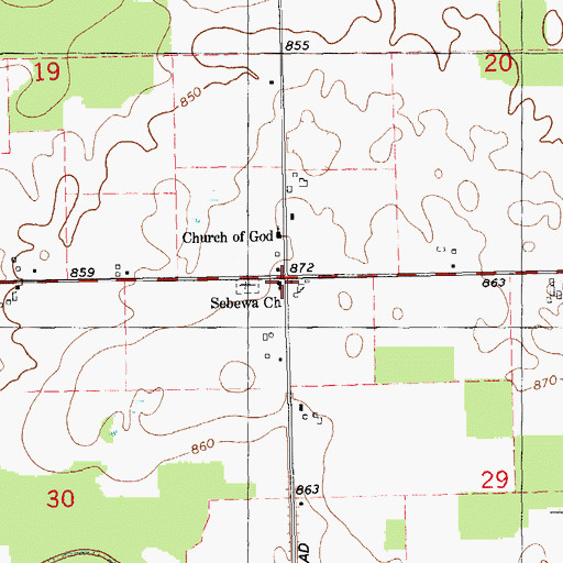 Topographic Map of First Baptist Church of Sebewa, MI