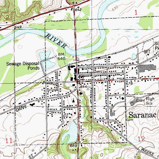 Topographic Map of Saranac Post Office, MI