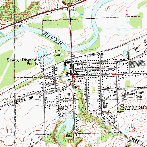 Topographic Map of Saranac Community Fire Department, MI