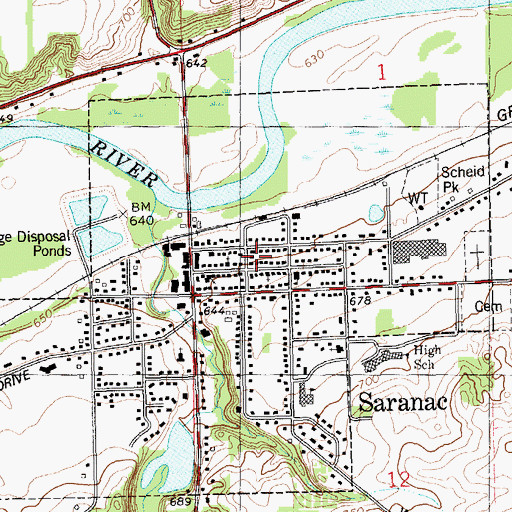Topographic Map of Family Health Center-Saranac, MI
