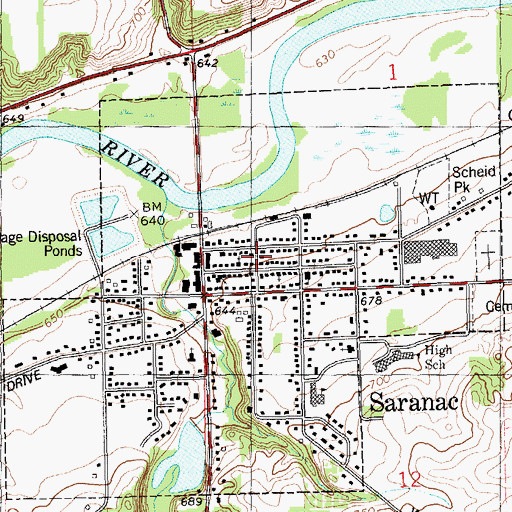 Topographic Map of Saranac Public Library, MI