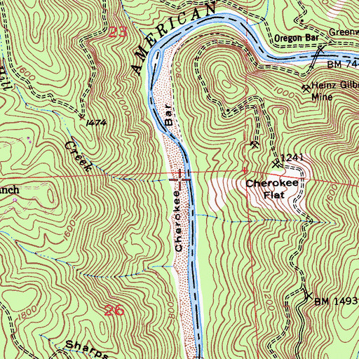 Topographic Map of Cherokee Bar, CA