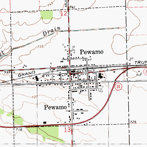 Topographic Map of Pewamo Post Office, MI