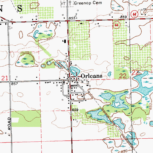 Topographic Map of Orleans Station (historical), MI