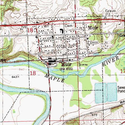 Topographic Map of Muir Post Office, MI