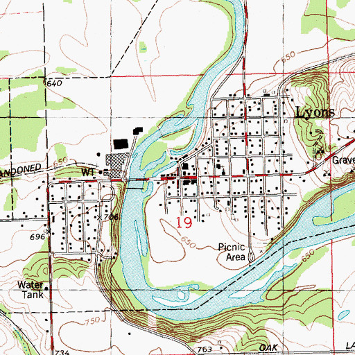 Topographic Map of Lyons Post Office, MI