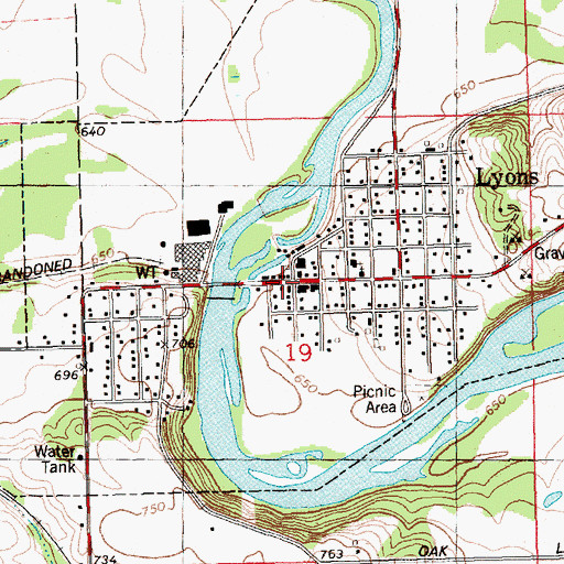 Topographic Map of Lyons Public Library, MI