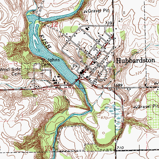 Topographic Map of Hubbardston Post Office, MI
