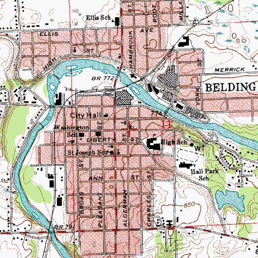 Topographic Map of First Baptist Church, MI