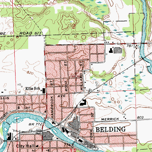 Topographic Map of Belding Wesleyan Methodist Church, MI