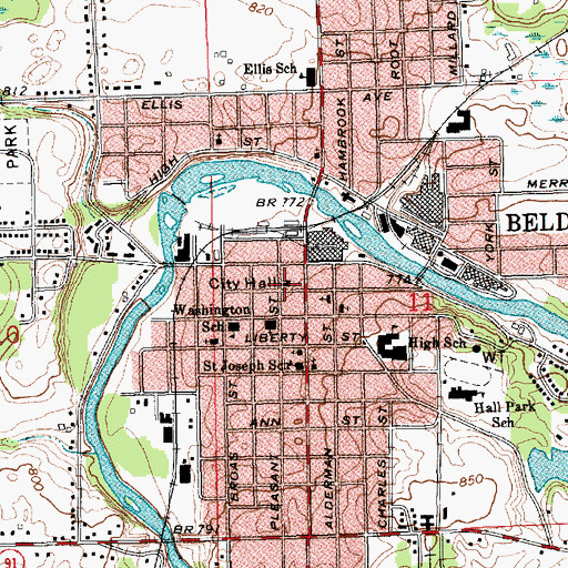 Topographic Map of Belding Police Department, MI