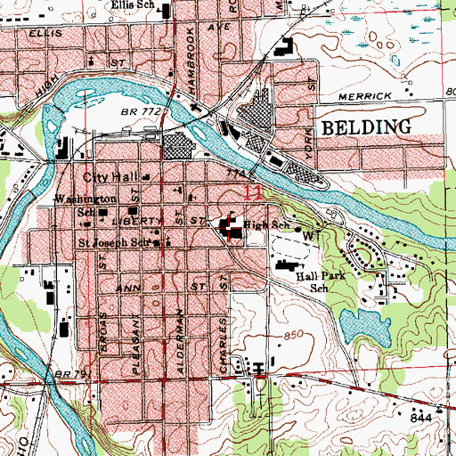 Topographic Map of Belding Middle School, MI