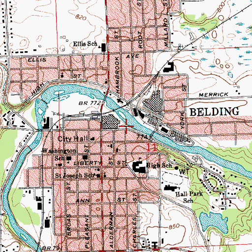 Topographic Map of Alvah N Belding Public Library, MI