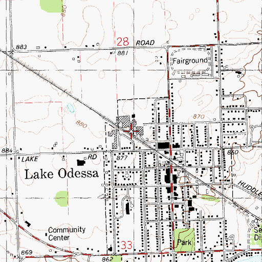 Topographic Map of Lake Odessa Station, MI