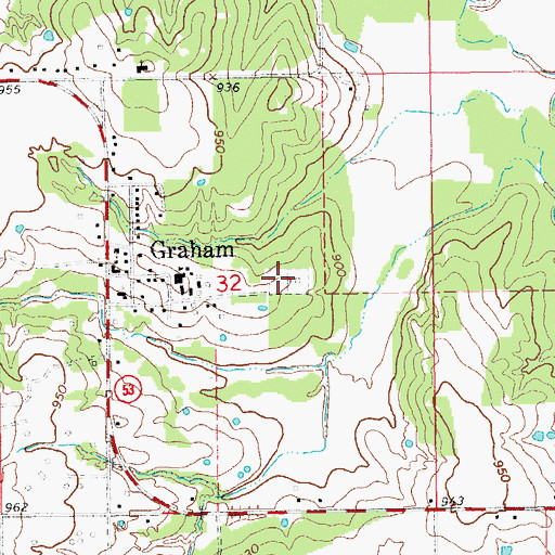Topographic Map of Graham Cemetery, OK
