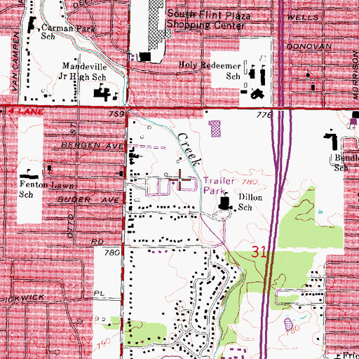 Topographic Map of Twin Meadows Mobile Home Park, MI