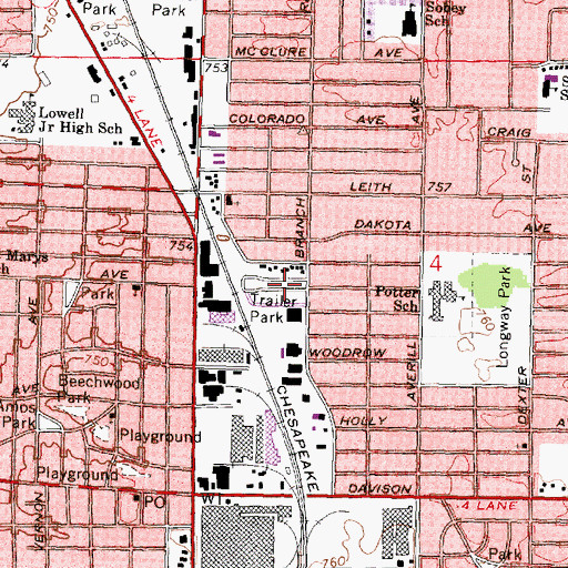Topographic Map of American Mobile Home Park, MI