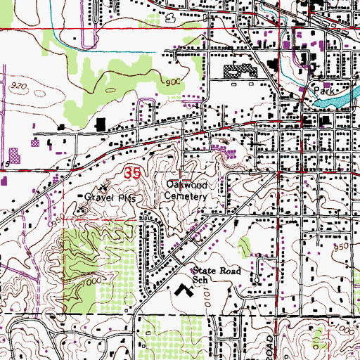 Topographic Map of Old Prospect Hill Cemetery Historical Marker, MI