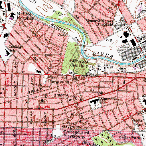 Topographic Map of Glenwood Cemetery Historical Marker, MI