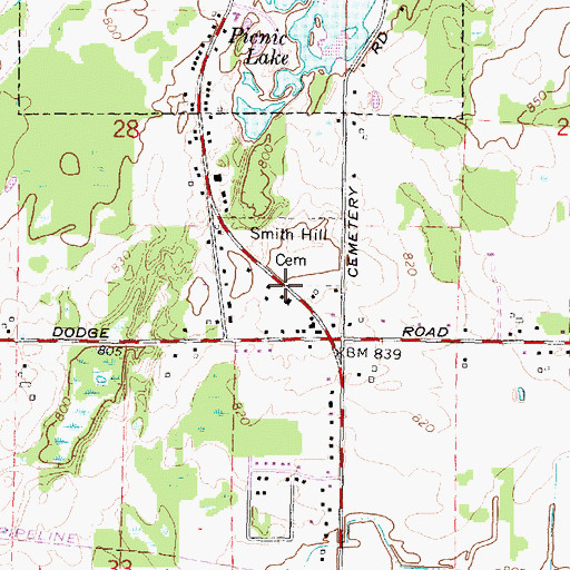 Topographic Map of Smith Hill Cemetery Historical Marker, MI