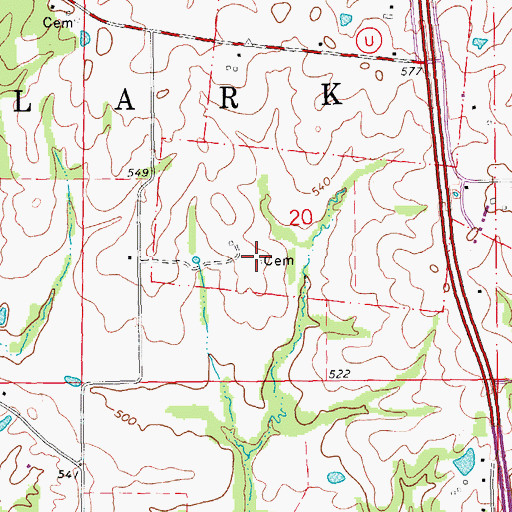 Topographic Map of Carter Cemetery, MO