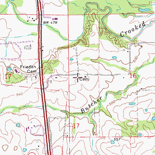 Topographic Map of Compton Cemetery, MO