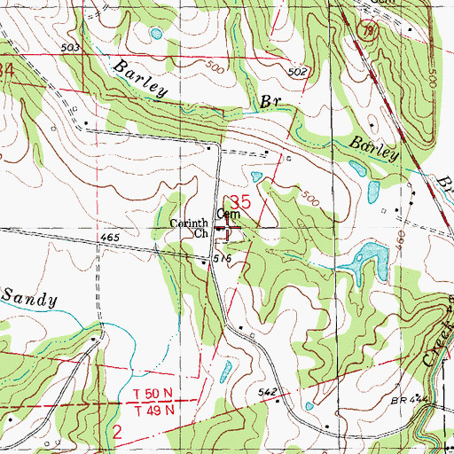 Topographic Map of Corinth Cemetery, MO