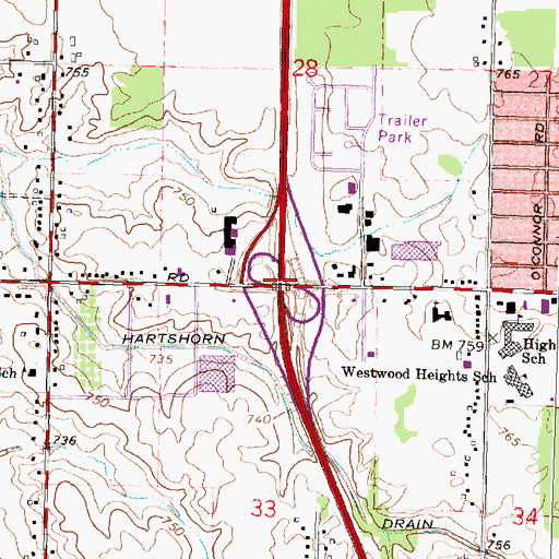 Topographic Map of Interchange 122, MI