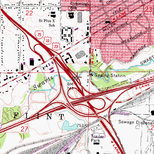 Topographic Map of Interchange 117B, MI