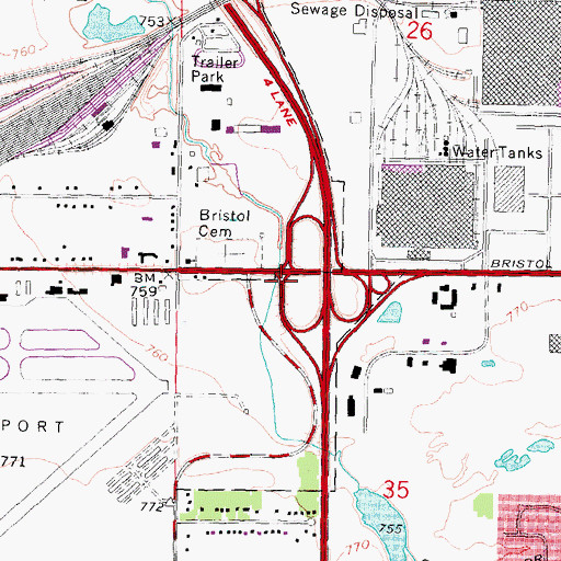 Topographic Map of Interchange 116A, MI