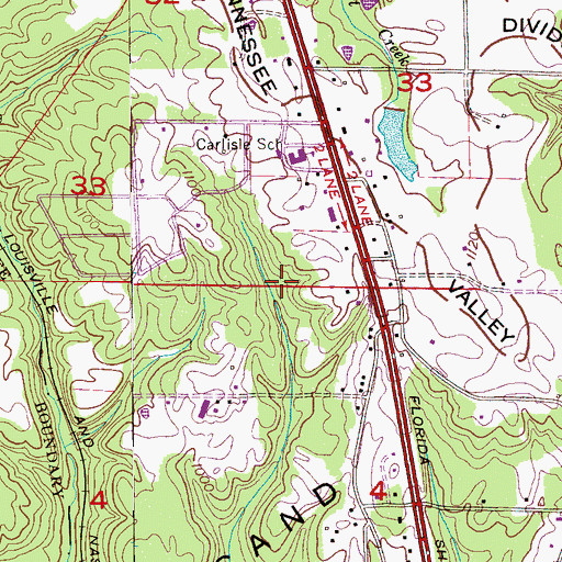 Topographic Map of Carlisle-Rockledge Census Designated Place, AL