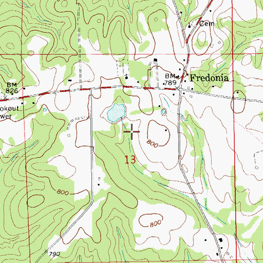 Topographic Map of Fredonia Census Designated Place, AL