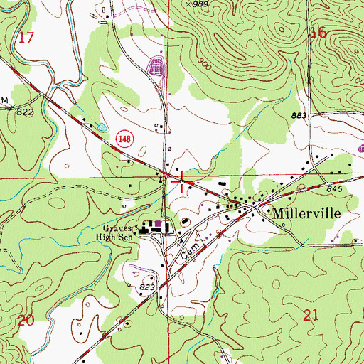 Topographic Map of Millerville Census Designated Place, AL