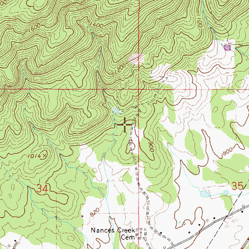 Topographic Map of Nances Creek Census Designated Place, AL