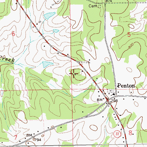 Topographic Map of Penton Census Designated Place, AL